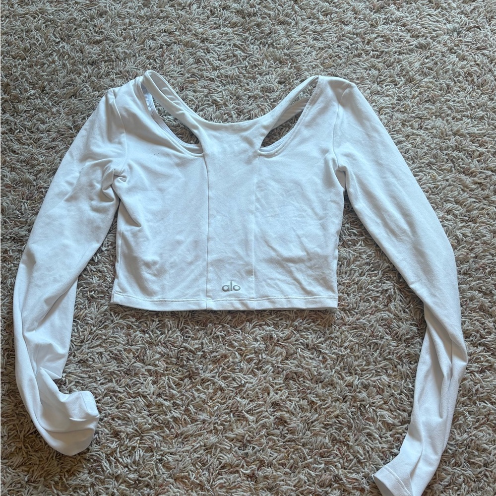 Alo White Long Sleeve Crop Top